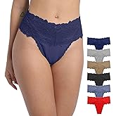 WKFIINM Pack 6 High Waisted Lace Thong for Women Cotton Underwear Plus Size High Rise Retro Tummy Control Thongs Panties