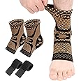 INDEEMAX 2 Pack Ankle Brace for Sprained Ankle, Arch Support Compression Sleeve Socks for Women & Men, Achilles Tendonitis Brace Wraps for Plantar Fasciitis, Foot Swelling Relief (Copper, Large)