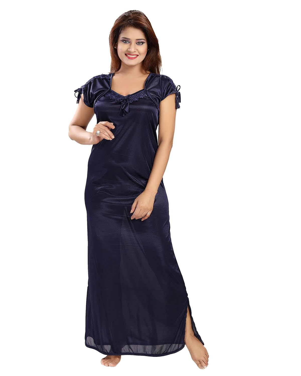 shopping station women's satin nighty (navy blue_free size)