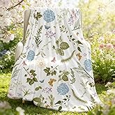 yuboo Vintage Spring Wild Flower Throw Blanket, Plants Herbs Floral Gifts for Women Girls Kids, Soft Flannel Blanket for Flower Botanical Spring Home Decor 50 x 60 in