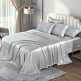 P Pothuiny 6-Piece King Satin Sheet Set Silver Grey Silky Sheets | Luxury Similar to Silk Bed Sheets Bedding Set, Includes 1 Deep Pocket Satin Fitted Sheet + 1 Flat Sheet + 4 Pillowcases