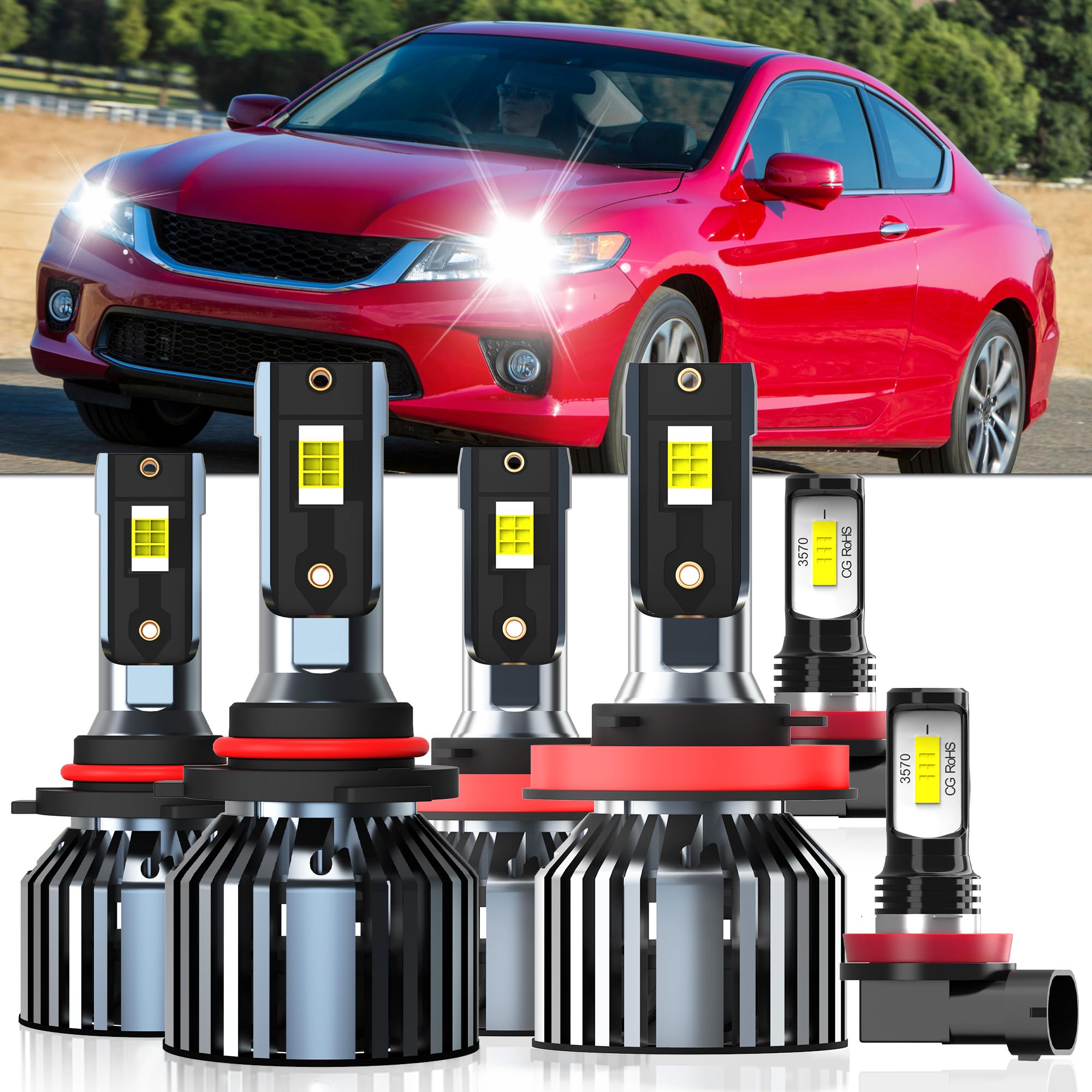 Photo 1 of XG Glitter Lights Fit For Honda Accord 2008-2012 Coupe & 2013-2015, 9005 High Beam H11 Low Beam H11 Fog Light Bulbs, High Power 6500K White Light, Pack of 6