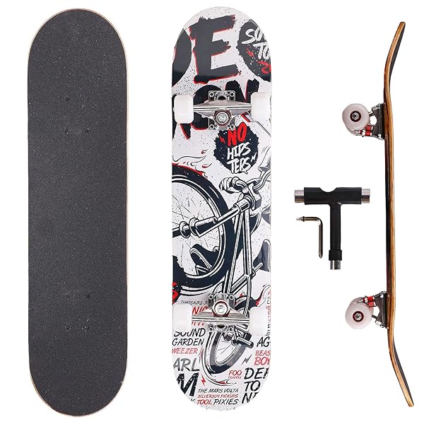 PROFESSIONAL DOUBLE KICK SKATEBOARD, 31 INCH MAPLE DECK,...