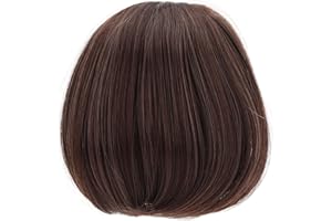 Doll Wig, Straight Bang Shoulder Length Short Hair Soft Fiber Easy Cutting for 1/3 BJD (Dark Brown)