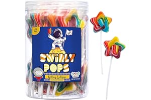 Galaxy Star Rainbow Lollipops Individually Wrapped, Bursting with Fruity Flavor, Great Swirl Lollipops for Kids Birthday Parties, Space Candy Party Favors and Cake Toppers, By 4YoreElves (Pack of 24)