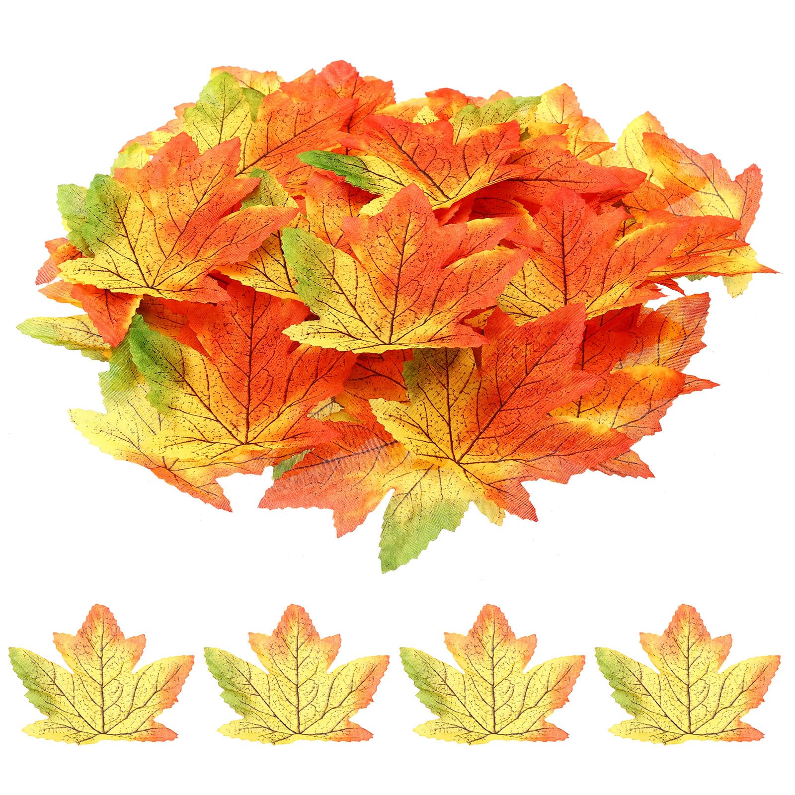 PATIKIL Fake Fall Leaves, 100 Pack Artificial Maple Leaves Artificial Leaves Faux Autumn Leaves Decor for Thanksgiving Halloween Wedding Style 7, Green Red Yellow