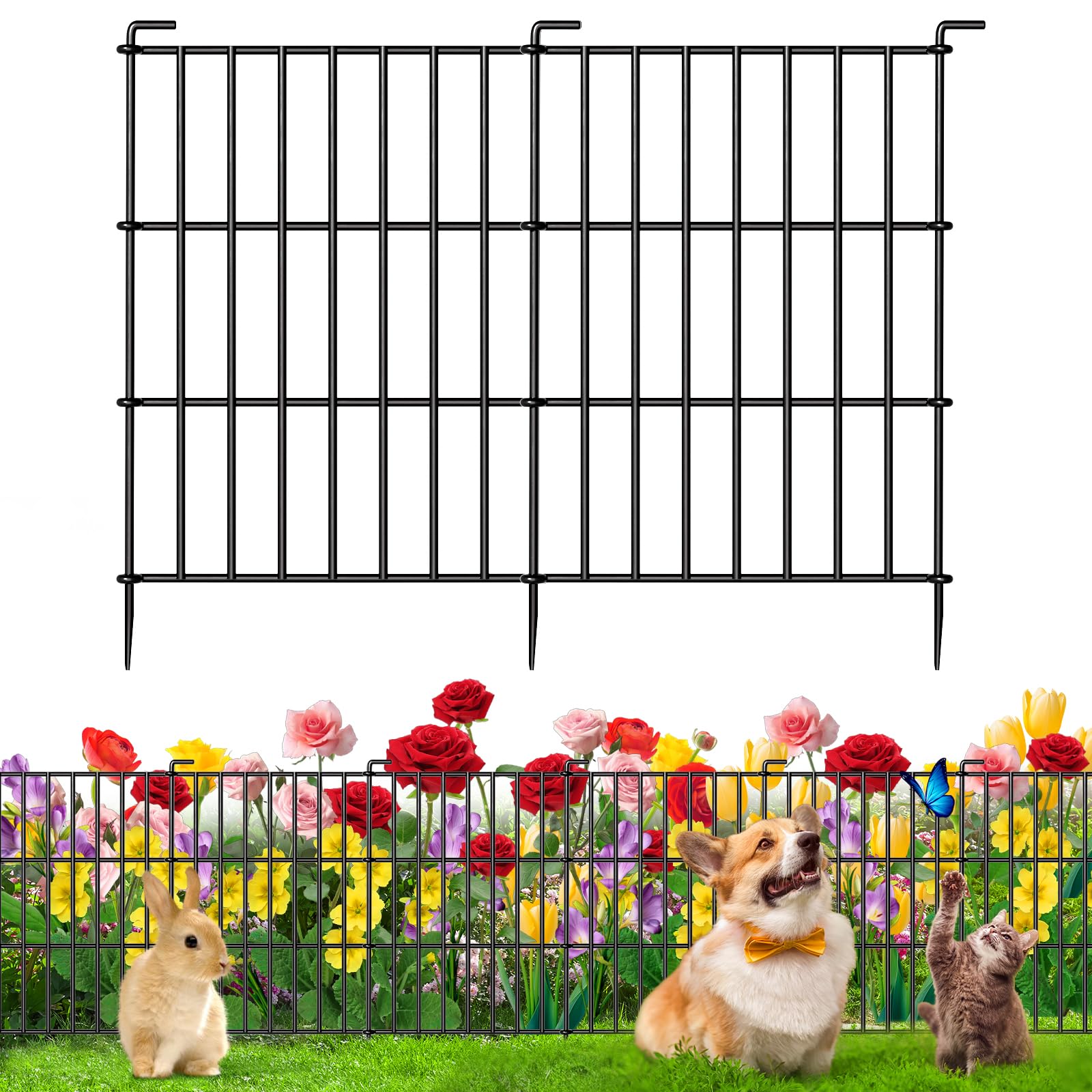 Photo 1 of 10 Panels Animal Barrier Fence - No Dig Rustproof Metal Garden Fence, 17in H x 10.8ft L, Decorative Outdoor Fence for Rabbits Dogs, Easy Install Fence for Flower Beds and Patios