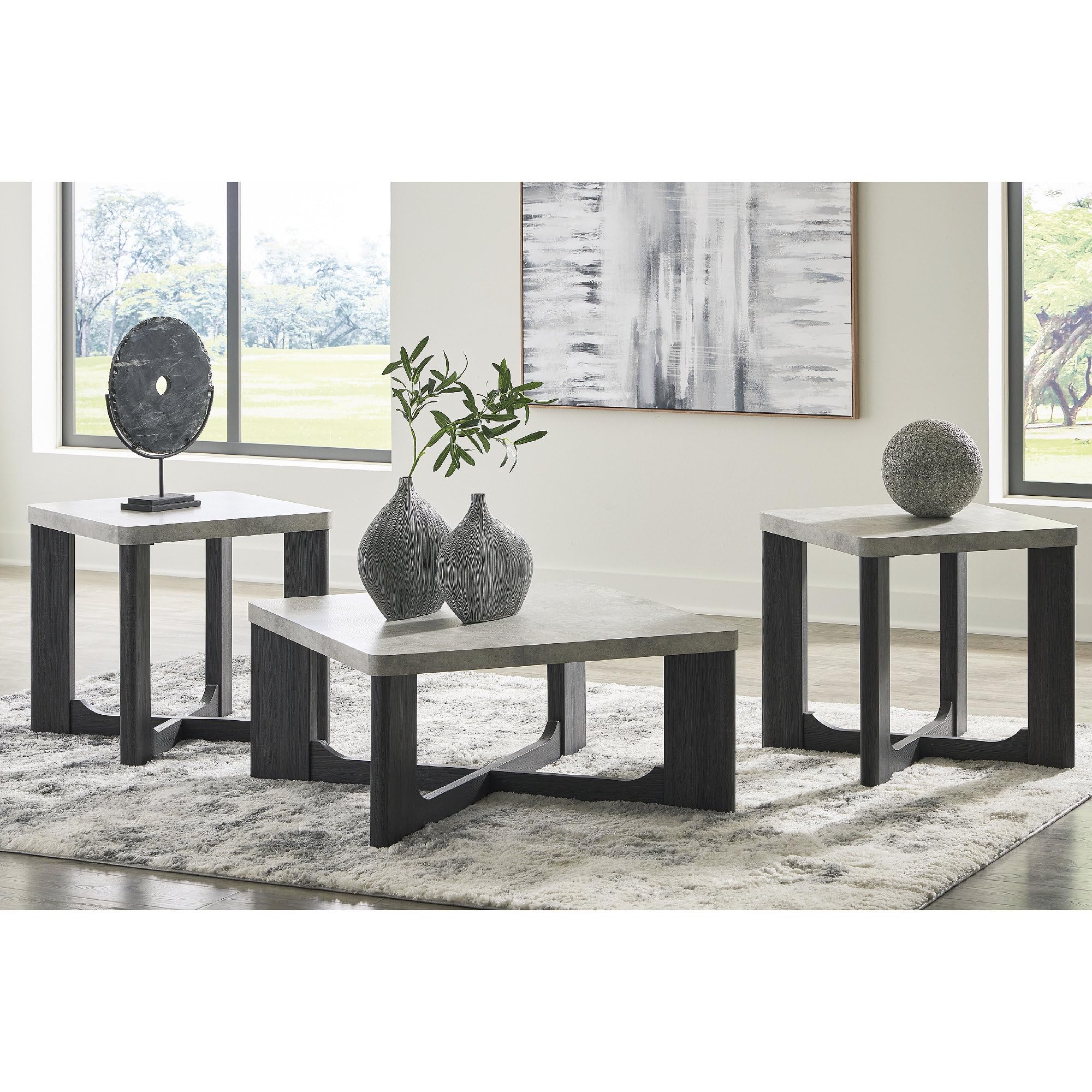 Photo 1 of Signature Design by Ashley Sharstorm Modern Table Set with Faux Cement Melamine Tabletop, Set of 3, Light Gray & Gray