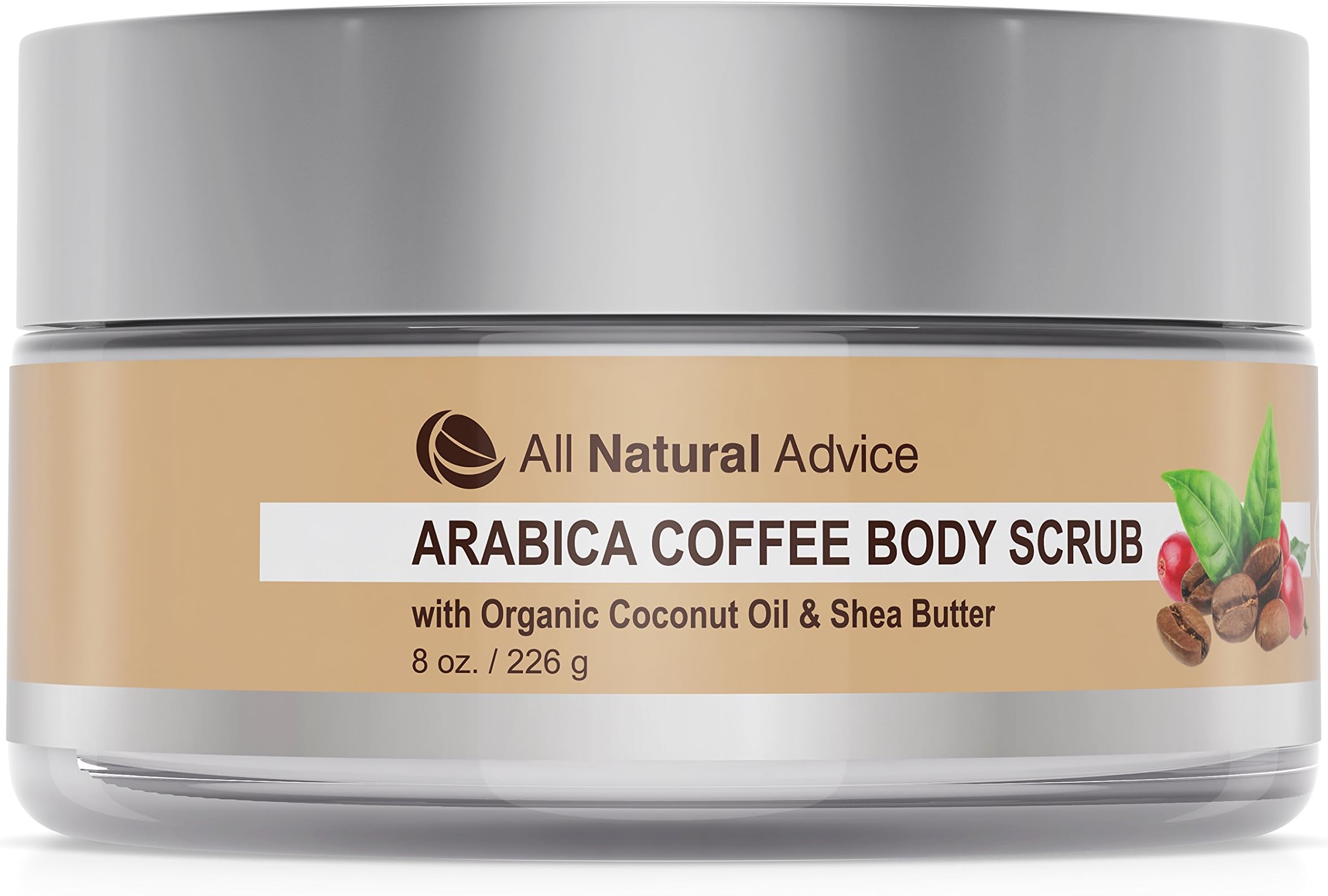 Arabica Coffee Body Scrub with Organic Coconut Oil and Shea Butter | Canadian Made | Organic | Exfoliating Blackheads | Treats Acne, Cellulite, Stretch Marks Scars Age Spot | 120ml All Natural Advicr