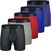 longfor Mens Boxer Briefs Mesh Knit Fast Dry Performance Sport Boxer Briefs No Ride-up 6’’Athletic Underwear with Fly for Men