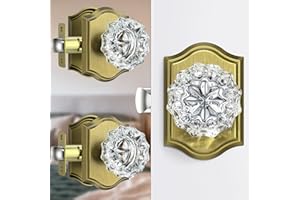 Calzibeno 3 Pack Glass Crystal Door Knobs Interior, Antique Brass Crystal Door Knobs with Lock for Privacy Use, Vintage Crystal Glass Doorknobs for Bedroom Bathroom Interior Doors