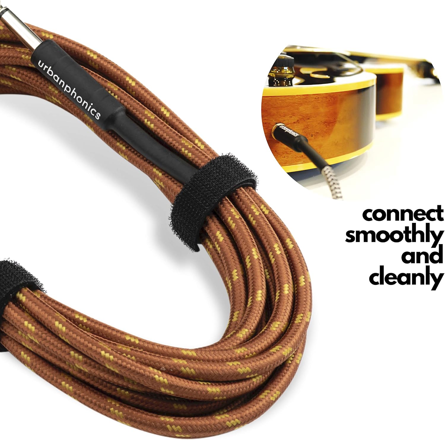 Urbanphonics Professional Premium Quality Instrument Lead Cable for Electric Guitar Bass Guitar & Keyboard, Braided Tweed - Image 4