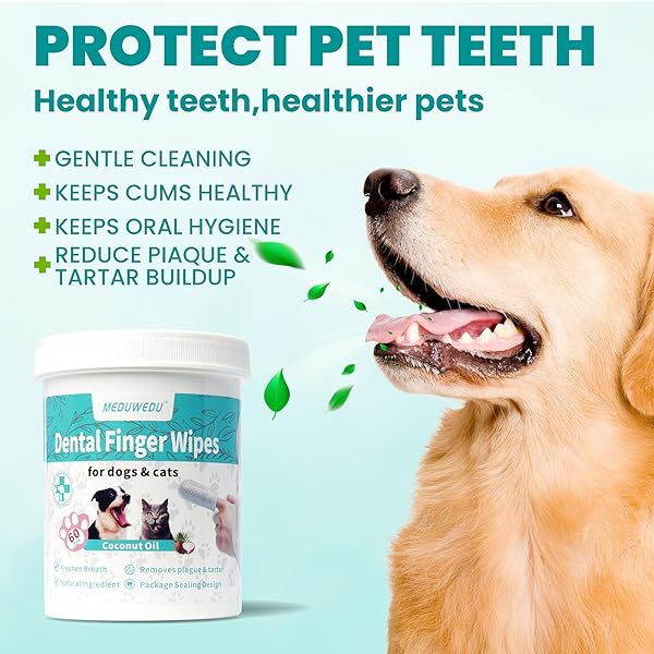 MEDUWEDU DENTAL CARE FINGER WIPES 60 COUNTS,TEETH CLEANING FINGER WIPES FOR DOGS & CATS,REDUCES PLAQUE & SUPPORTS ORAL FRESHNESS, PEACH SCENT