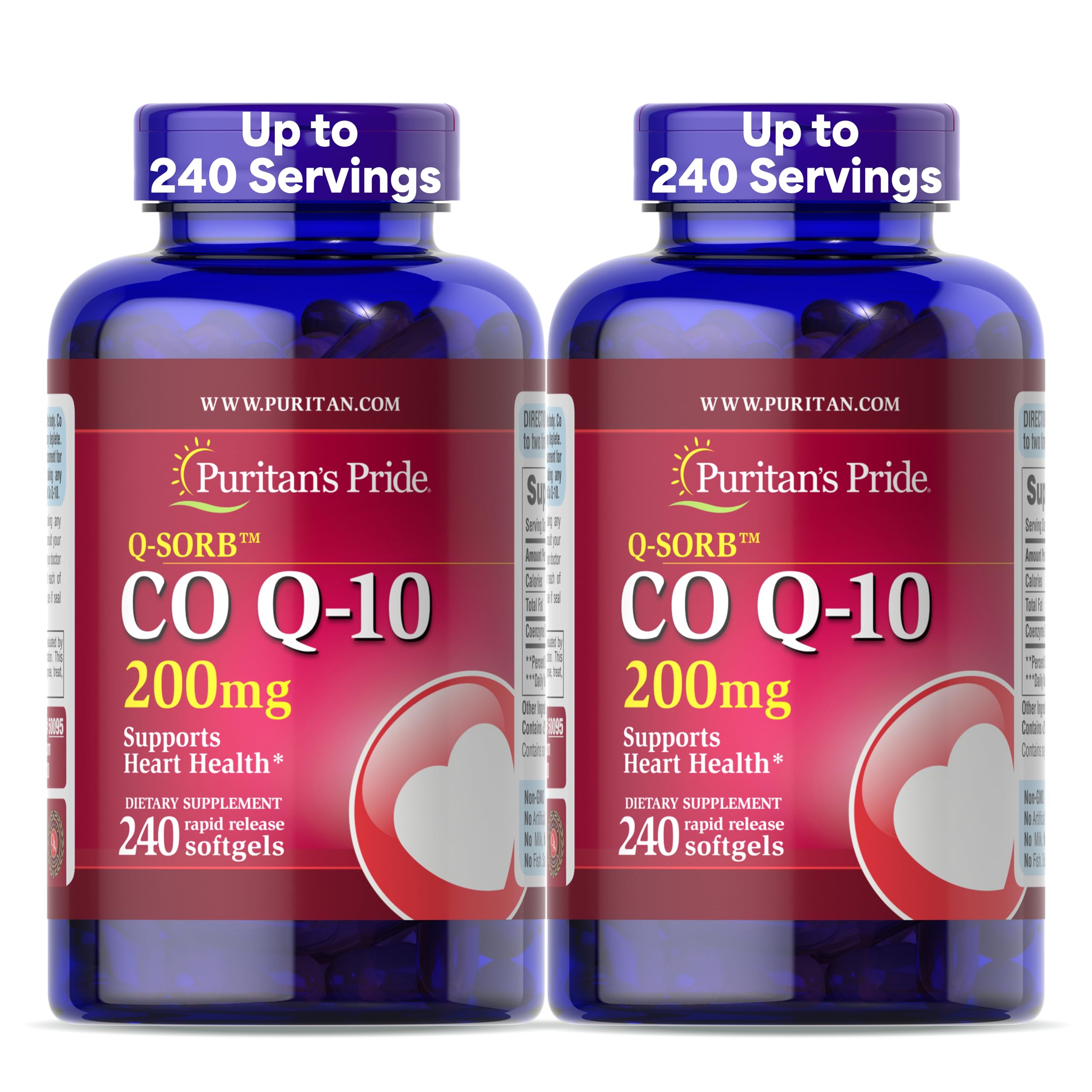 Puritan’s Pride Coenzyme CoQ10 200mg, Dietary Supplement for Heart Health, Oral Gum Health, and Healthy Aging Support, 240 Rapid Release Softgels, 2-Pack
