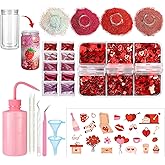 Loopeer 23 Pcs Valentines Snow Globe Tumbler Supplies DIY Kit Include Glitter Sequins 8.5 oz Squeeze Bottle Tweezer Funnels Bent Needle Sticks UV Transfer Stickers for DIY Valentines Snowglobe Cup