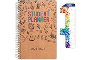Global Datebooks Dated Middle School or High School Student Planner for Academic Year 2024-2025 includes Ruler/Bookmark and Planning Stickers (Block Style - 5.5"x8.5" - Kraft Doodles)