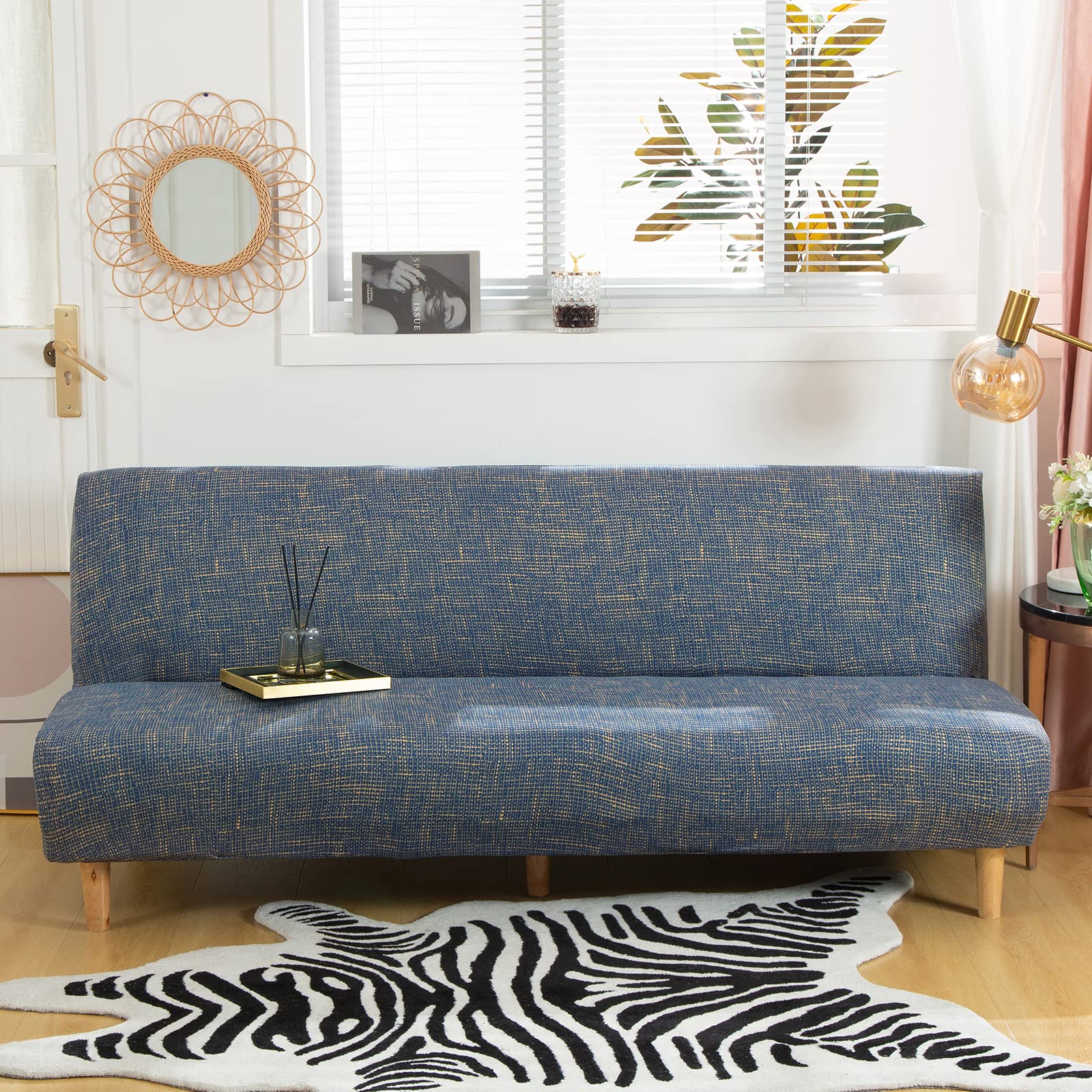 Futon Sofa Bed Cover Armless - Non-slip Folding Stretch Print Futon Sofa Seat Covers with No Arms, Armless Sofa Bed Slipcover Seat Couch Protector Fits for 2-3 Seater Folding Sofa Bed No Arms — image 1