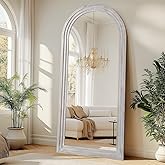 Large Arched Wood Mirror Full Length, 71"X32" Rustic Farmhouse Floor Mirror with Stand for Bedroom Living Room Dressing Room Entryway, Free Standing Mirror Leaning or Wall Mounted, Rustic White
