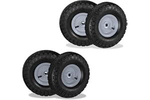 Relaxdays 4 x Sack Truck Wheel 4.10/3.50-4, Pneumatic Replacement Wheels, 16 mm Axle, 136 kg, Steel Rim, 260 x 85 mm, Black/Grey
