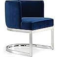 Meridian Furniture Gianna Collection Modern | Contemporary Velvet Upholstered Dining Chair with Polished Chrome Metal Frame, 24" W x 22" D x 29.5" H, Navy