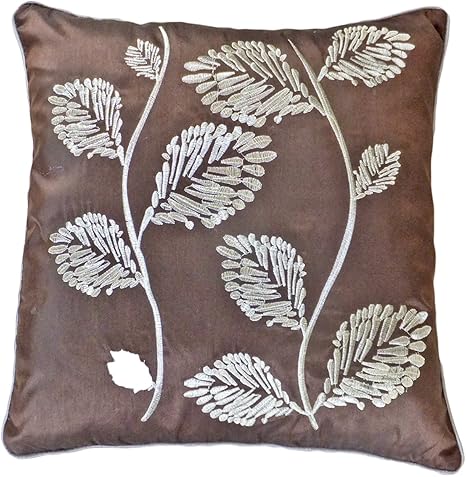 Buy Decorative Silver Leaves Embroidery With Piping Floral Throw