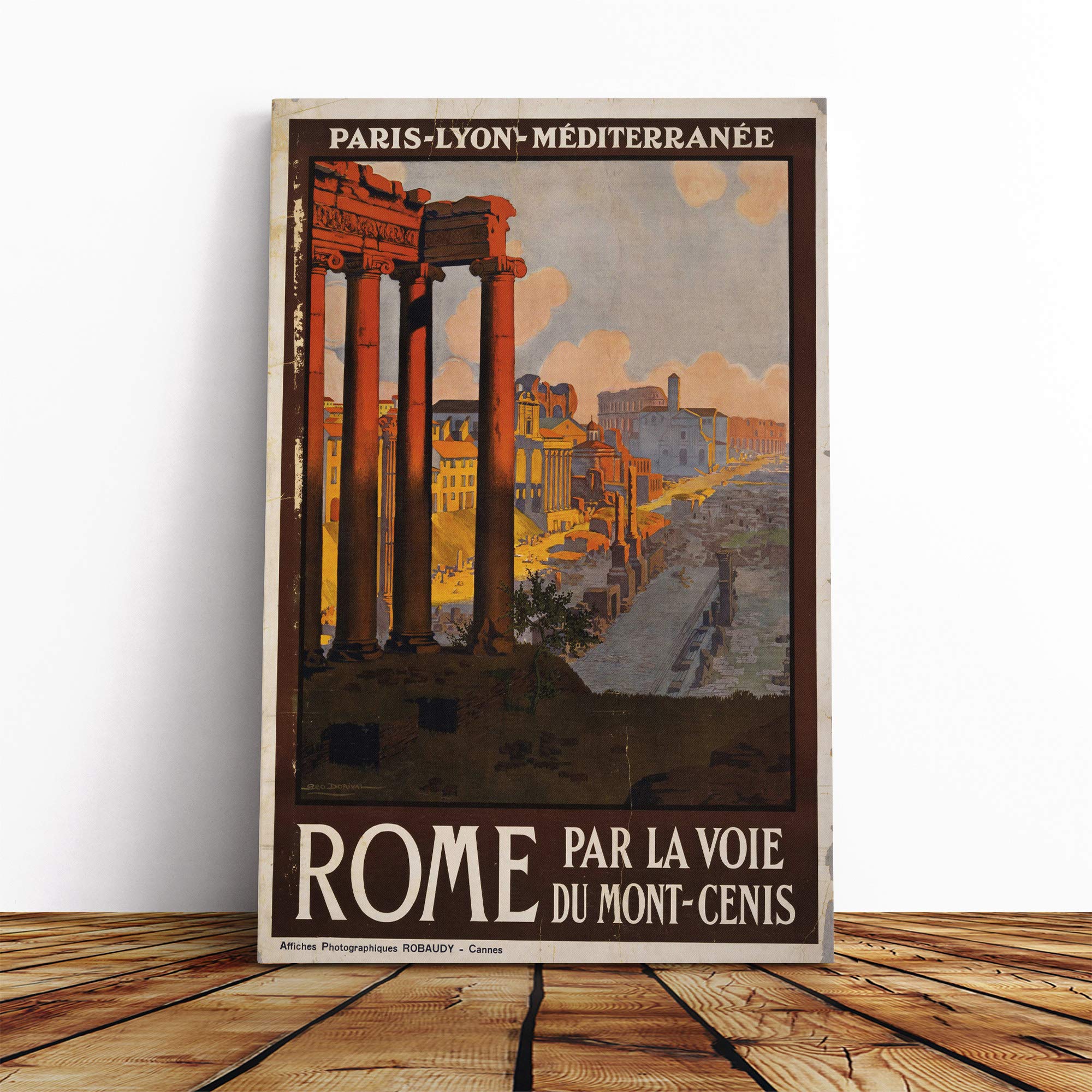 Travel Poster Rome (2) Canvas Print | Gallery Wrapped 30mm Frame Wall Art | 20x14 inches | Ready to Hang | Retro Picture | Living Room Bedroom Lounge Office