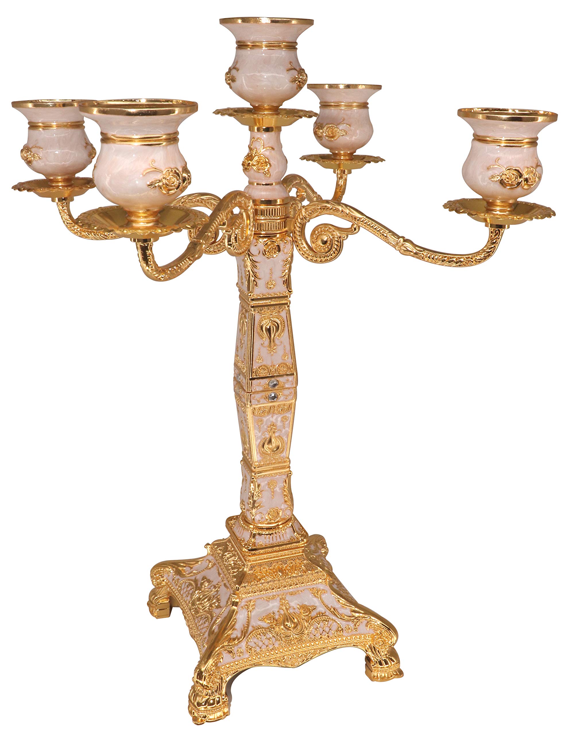 Roselife 5 arms candel holder,5 arms Candelabra,European Style Metal Candle Holder for Home Wedding Christmas Party Decoration (Gold)