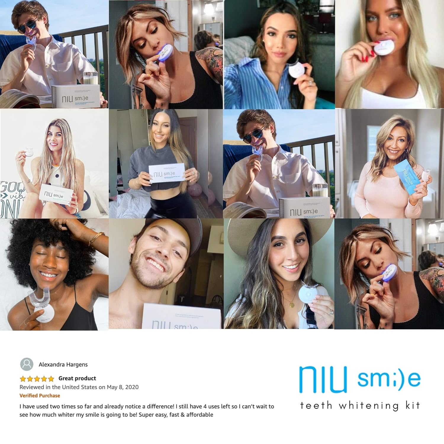 Niusmile Teeth Whitening System | #1 Dentist Recommended Activated Charcoal Teeth Whitening Kit | Teeth Whitening Kit with LED Light + Mouth Tray + Organic Coconut & Peppermint Teeth Whitening Gel: Beauty
