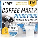ACTIVE K-Cup Compatible Keurig Cleaning Pods - Quick-Rinse Cleaners for Single Serve Coffee Machine, 12 Month Coffee Maker Cleaner Kit, Brewer Clean Cups for Keurig 1.0, 2.0, Mini Machines - 12 Pack