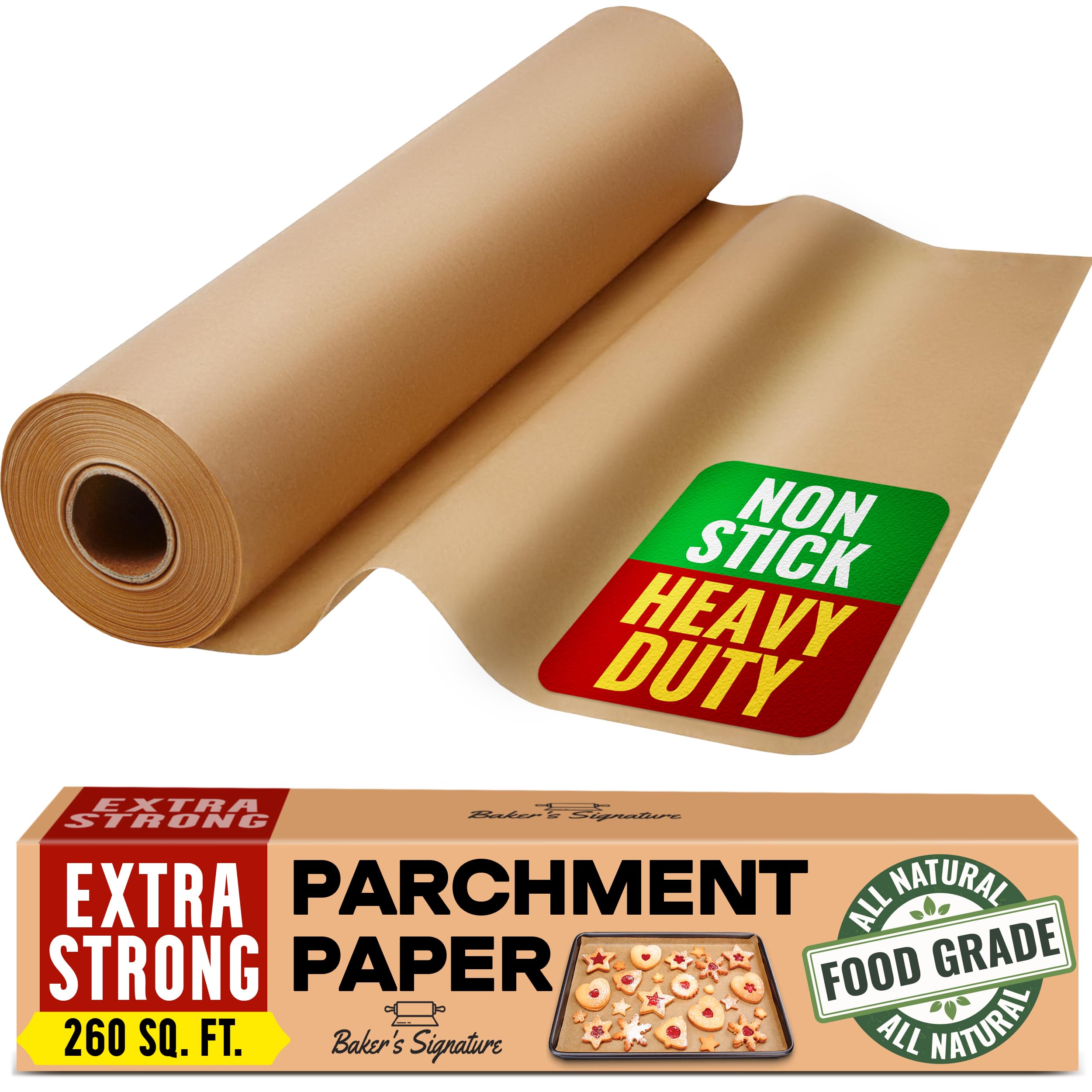 Photo 1 of 260 Sq.Ft Unbleached Parchment Paper for Baking – Roll with Cutter, Heavy Duty Non-Stick Brown Parchment for Baking, Cooking, Grilling, Steaming and Air Fryer, 15in x 210ft by Baker’s Signature