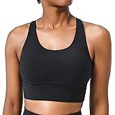 COOLMATE Sports Bra Tops for Women, T-Back Seamless Racerback Padded Low Impact Yoga Bra, Pilates Workout