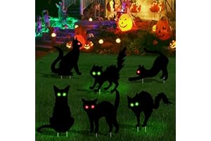 AZLHVZN 6 Pack Black Cat Halloween Decor Yard Signs, Scary Silhouette Garden Signs with Stakes Glow in Dark Eyes, Waterproof Outdoor Lawn Garden Decorations for Kids Family Home Party,Black