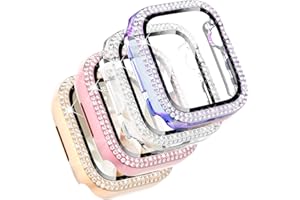 CHANCHY 4-Pack Compatible with Apple Watch Series 9 Series 8 Series 7 Screen Protector 41mm, Bling Case Crystal Protective Bumper Apple Watch Case, Rainbow/Clear/Rose Gold/Pink, 41mm