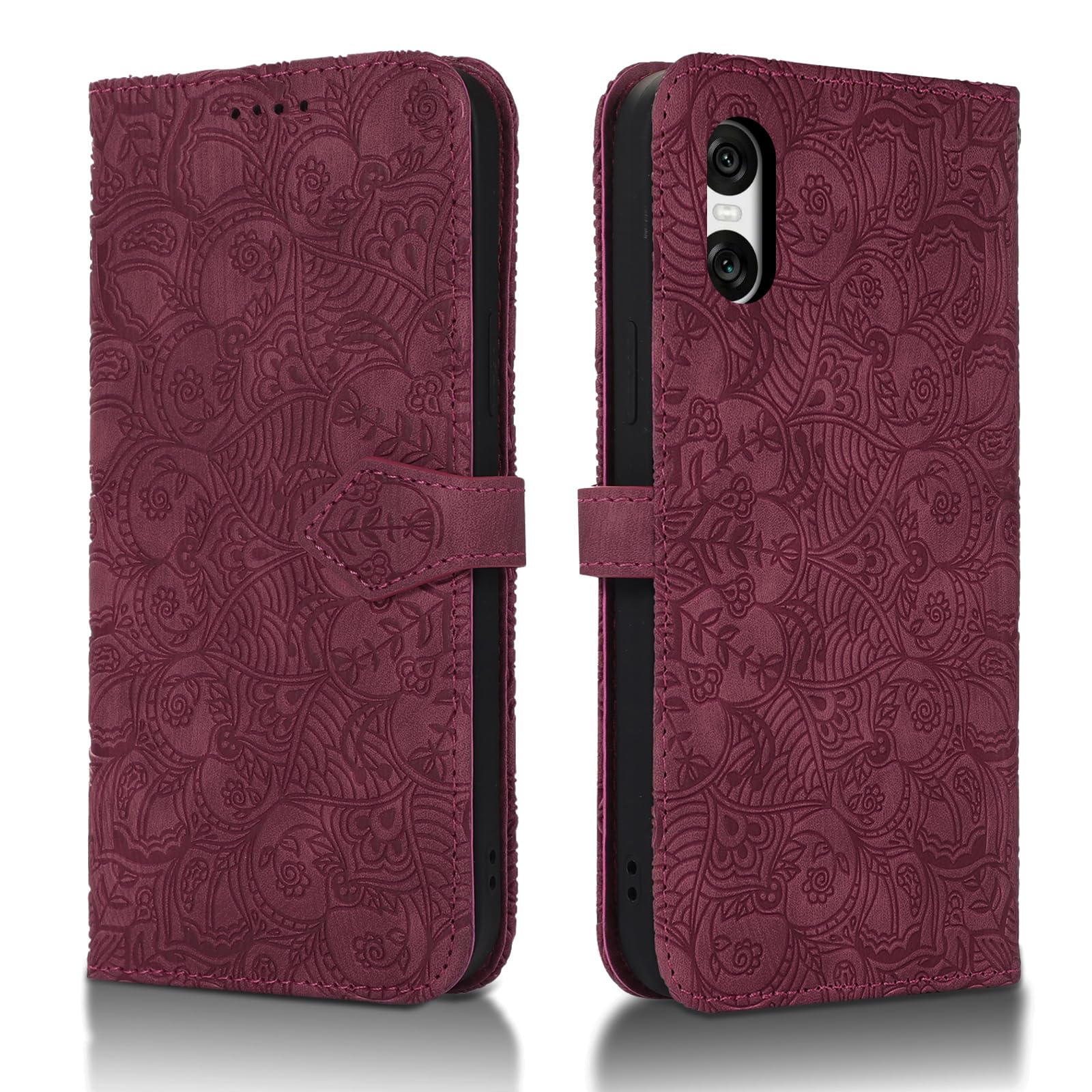 Succtopy Mobile Phone Case for Sony Xperia 10 VI 5G, PU Leather Flip Wallet Case with Card Slots and Stand Function, Red Wine — image 1