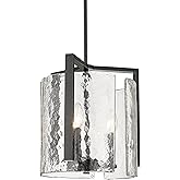 Golden Lighting Aenon 3 Light Pendant in Matte Black with Hammered Water Glass Shade