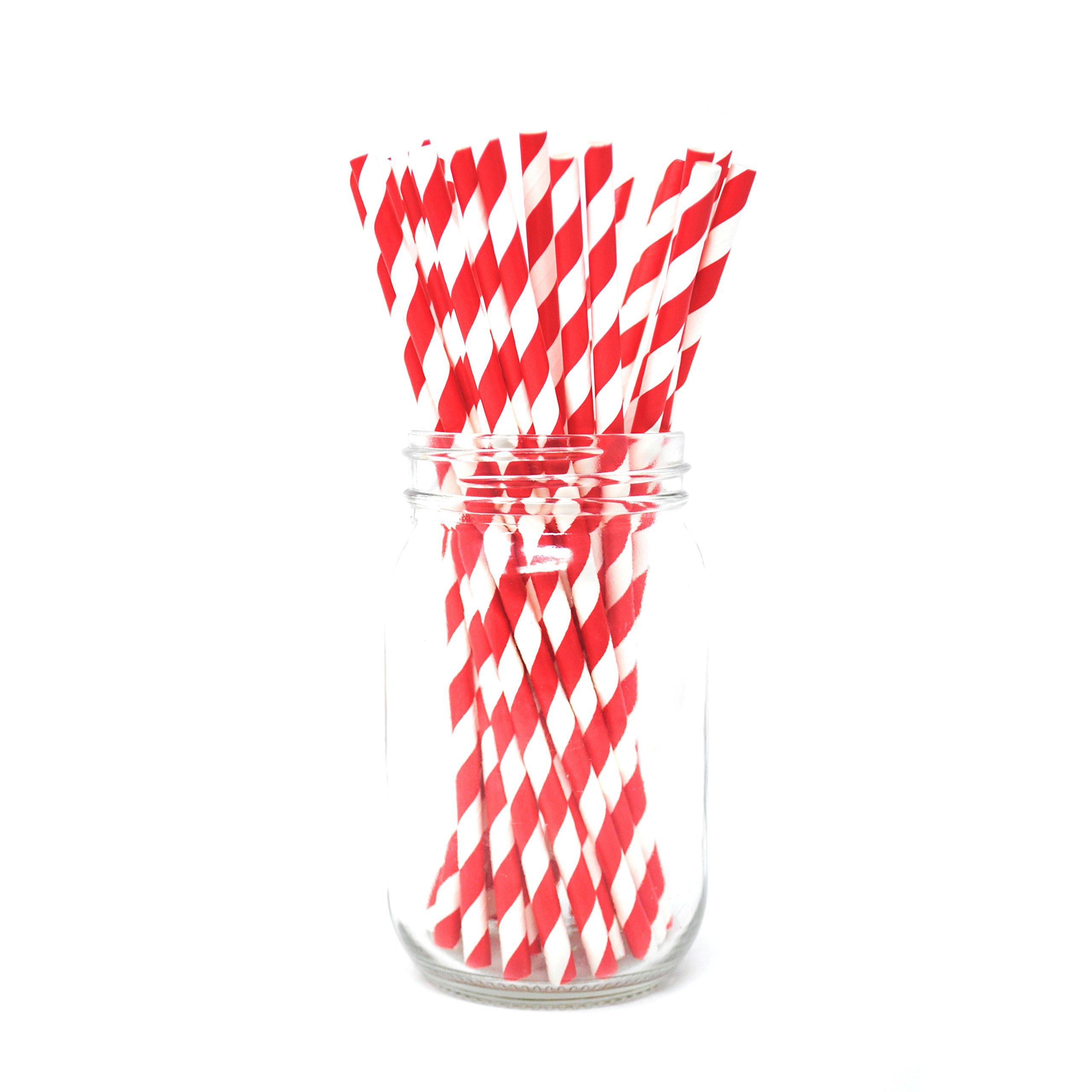 Premium Paper Straws [Pack of 25 Drinking Straws] by Picture Perfect Party (Red Stripes),20cm