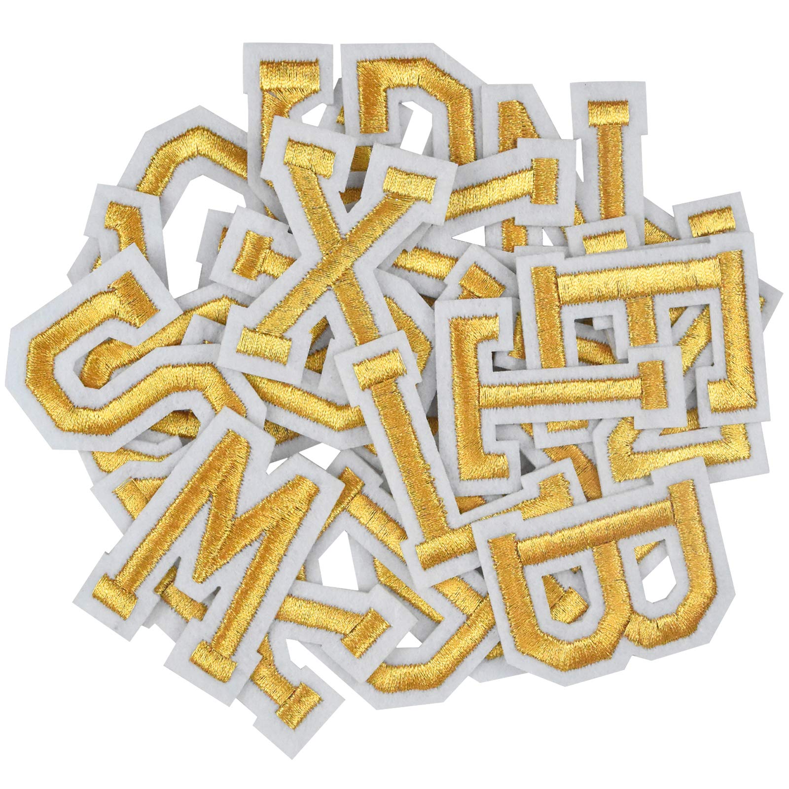 AvoDovA 52 x Iron-On Letters, Alphabet A-Z, Letter to Sew, Gold Letters, Embroidered Letters to Sew on or Iron, Letters for Clothes Bag of Shoes