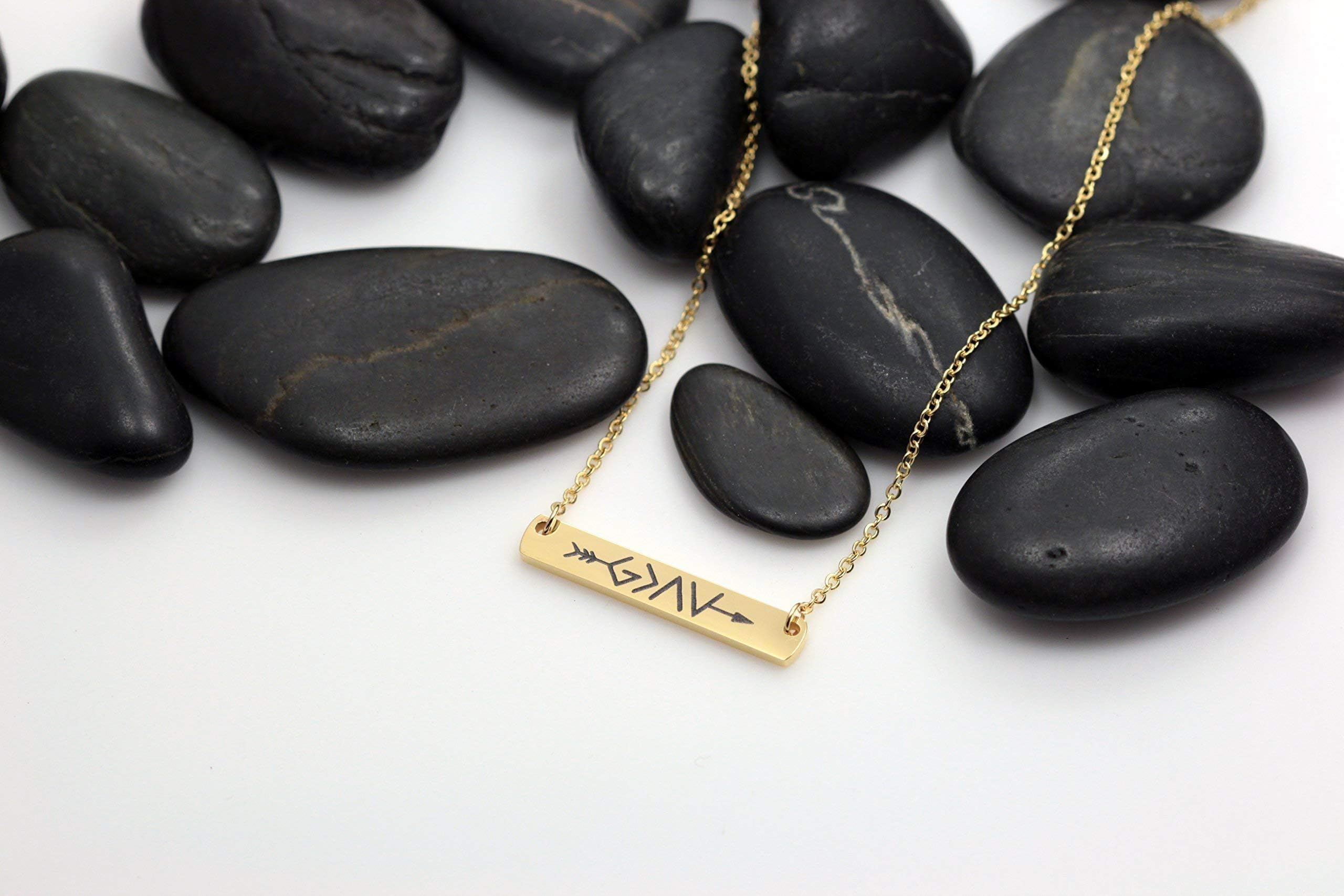 God Is Greater Than The Highs And Lows ARROW Religious Bar Necklace | Engraved GOLD Toned Jewelry