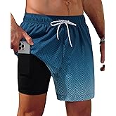 Gleeease 5inch Mens Swim Trunks: 2 in 1 with Compression Liner Pockets Drawstring Quick Dry Stretch Lined Funny Beach Pool