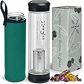 Xaeiglas Tea Tumbler with Infuser - Double Wall Glass Travel Mug with Stainless Steel Filter - Tea Infuser Bottle for Loose Leaf Infusions and Fruit Infused Water (Classic)