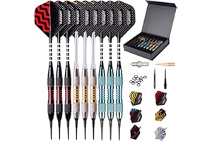 TURNART Darts Plastic Tip - Professional Soft Tip Darts Set for Electronic Dartboard 9 Pcs 18 Grams with 50 Extra Tips 9 Shafts 27 Flights Tool Kit Flight Protectors and Gift Darts Case