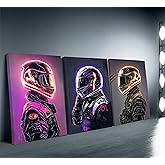 3 Pcs Race Car Driver Wall Art Cool Racing Decor Canvas Prints Sports Painting Art Decor Neon Race Car Driver and Motorcycle Driver poster for Bedroom Living Room Game Room Home Decor Framed