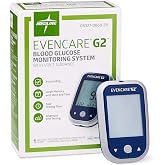 Medline EvenCare G2 Blood Glucose Monitoring Meter, Self-Testing Diabetic Care, 6 Sec Results, Batteries, Guide, Carrying Case, Logbook, Voice Assistance