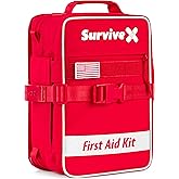 SurviveX Large First Aid Kit for Car, Travel & Home - Emergency Kit for Hiking, Camping, Backpacking and Outdoors - Includes Zip Stitch Wound Closure Strips