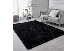 TABAYON Shaggy Black Rug, 2x3 Area Rugs for Living Room, Anti-Skid Extra Comfy Fluffy Floor Carpet for Indoor Home Decorative