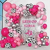 170Pcs Cowgirl Balloons Arch Garland Kit, Hot Pink Silver Cow Print Balloons for Last Rodeo Bachelorette Western Let's Go Girl Cowgirl Baby Shower Birthday Disco Party Decorations Supplies