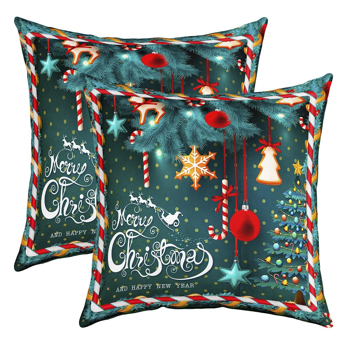 Christmas Pillow Cases Cushion Covers 55x55cm Set of 2 Soft Xmas Snowflake Throw Pillow Covers for Kids Christmas Tree Room Decor Luxury Decorative Throw PillowCases Teal Happy New Year Cushion Cases — image 1