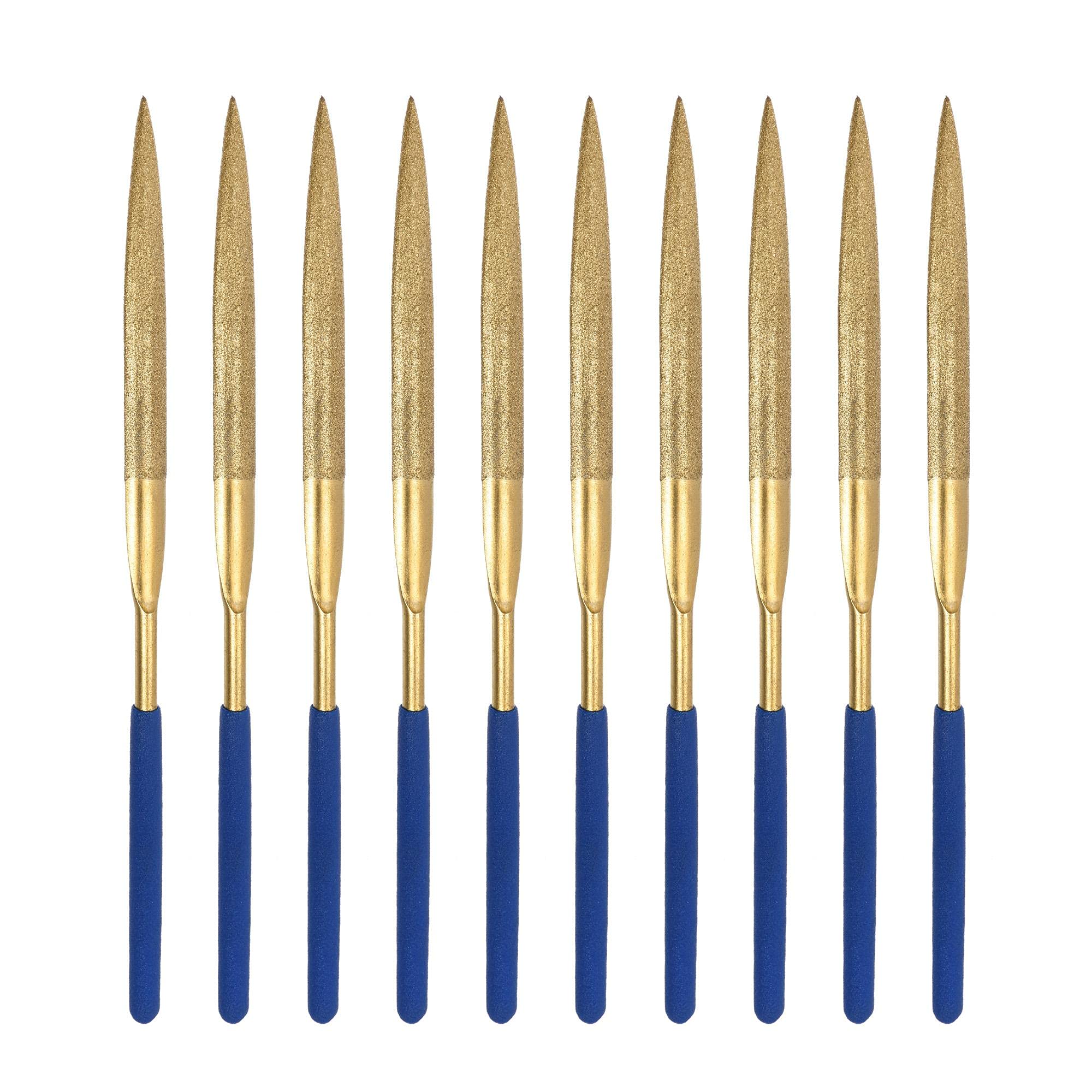 sourcing map Diamond Needle File Set 3mm x 140mm, Half Round Files Titanium Coated Tools for Metal Wood Stone Glass, 10pcs