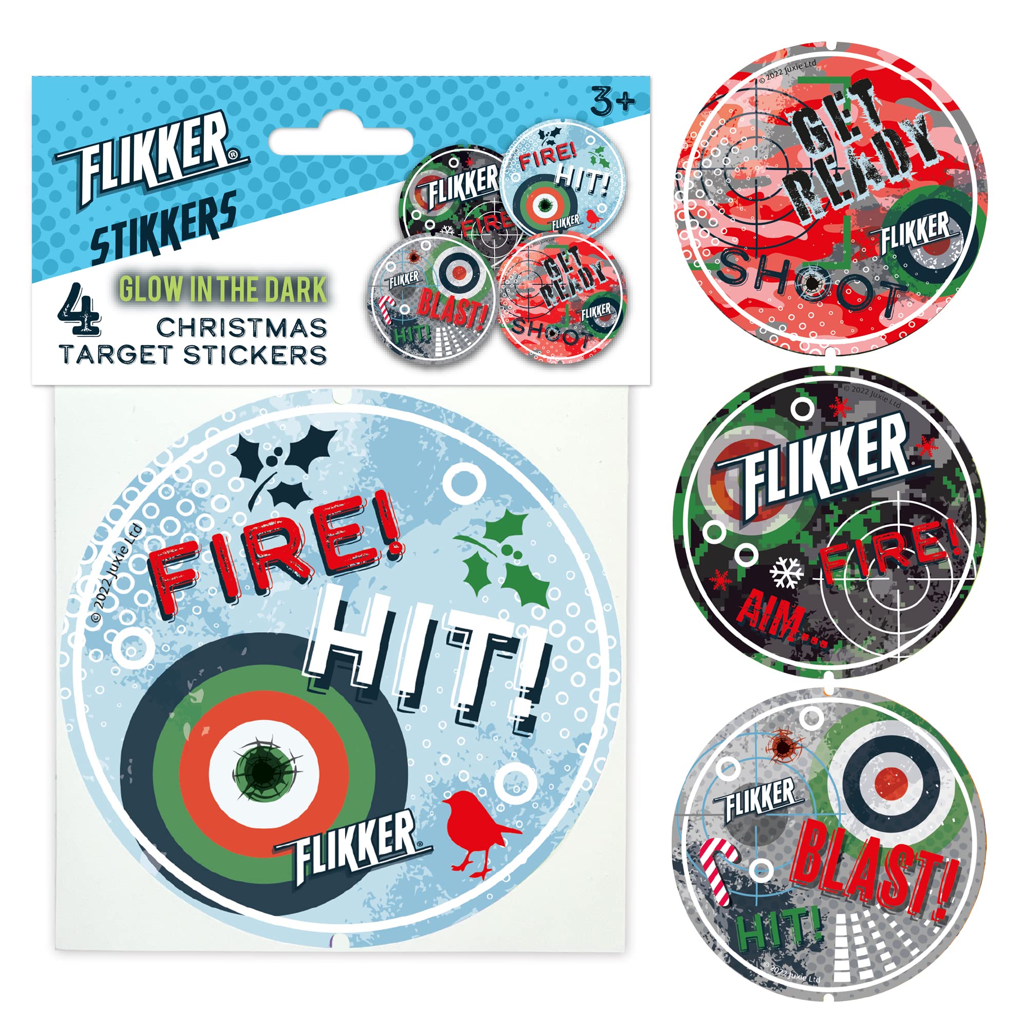 4-Pack Christmas Stickers to Fit Flikker Light Switch Target Attachment - Fun Stocking Filler Accessory for Nerf Shooting + Toy Gun Owners, Teenagers Girls Boys Bedroom Accessories