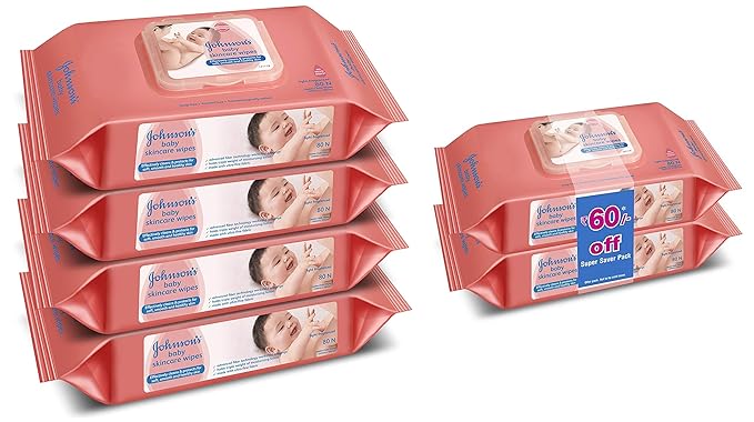 Johnsons Baby Wipes Pack of 4 (80 Wet Wipes per Pack) & Baby Wipes, Pack of 2 (160 Wet Wipes) Combo